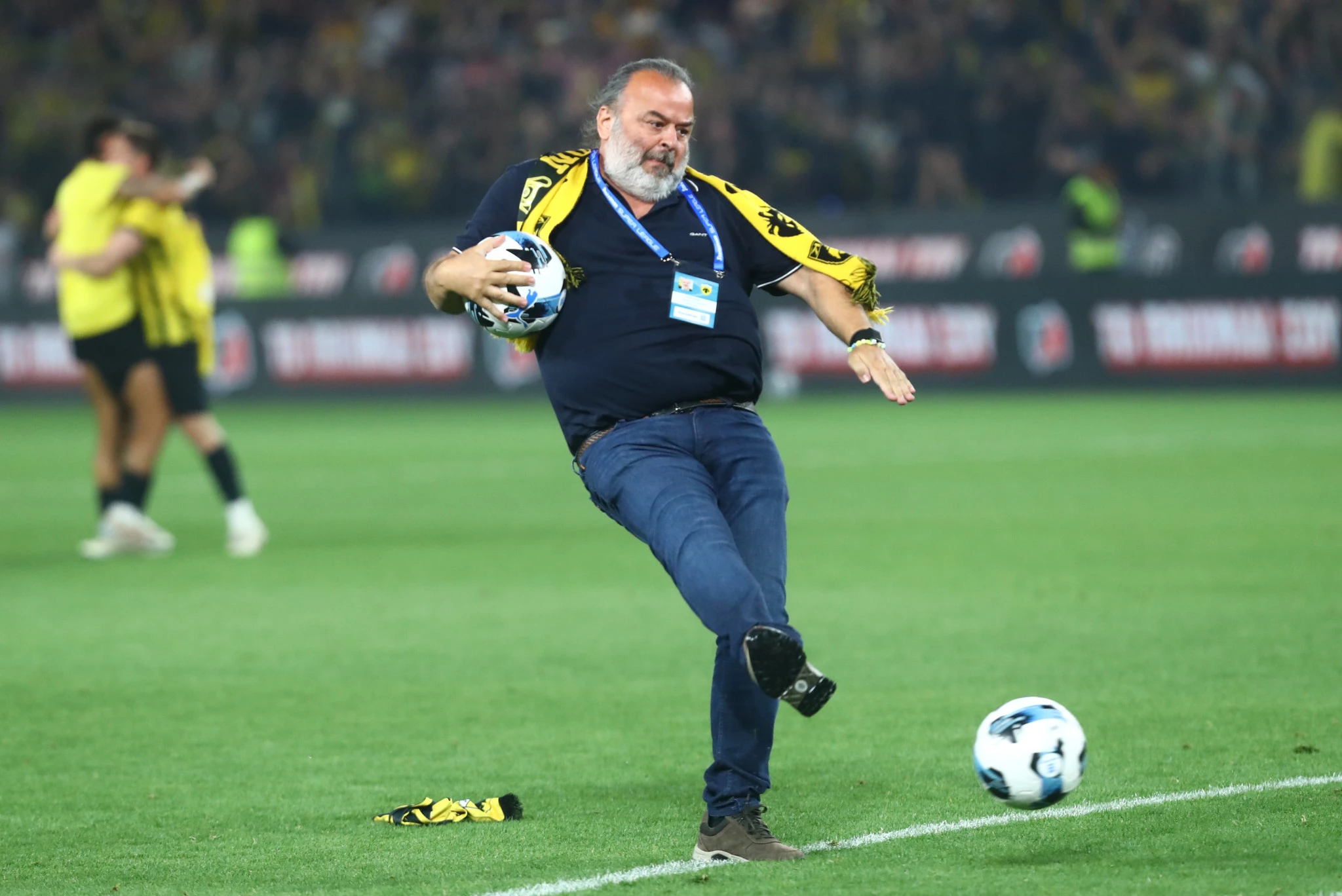 <b>Ο Μάριος Ηλιόπουλος στην Allwyn Arena μετά το τέλος του ντέρμπι της ΑΕΚ με τον Παναθηναϊκό / Πηγή: Eurokinissi</b>