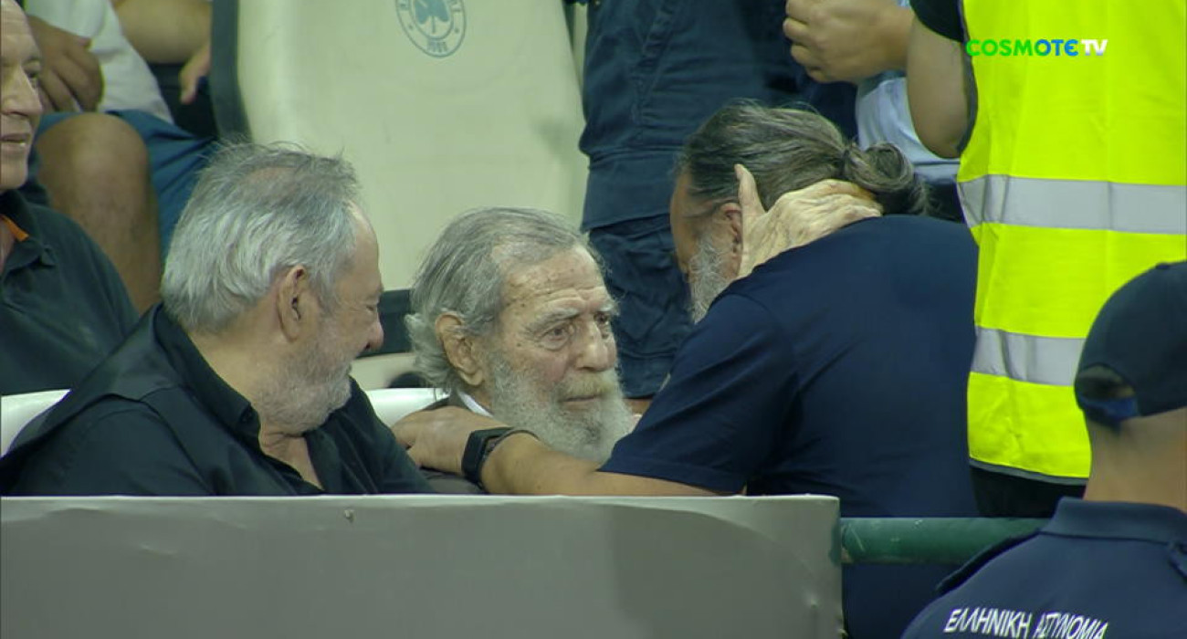 Θερμός εναγκαλισμός Ηλιόπουλου με Γιώργο Βαρδινογιάννη πριν το Κηφισιά-ΑΕΚ (video)