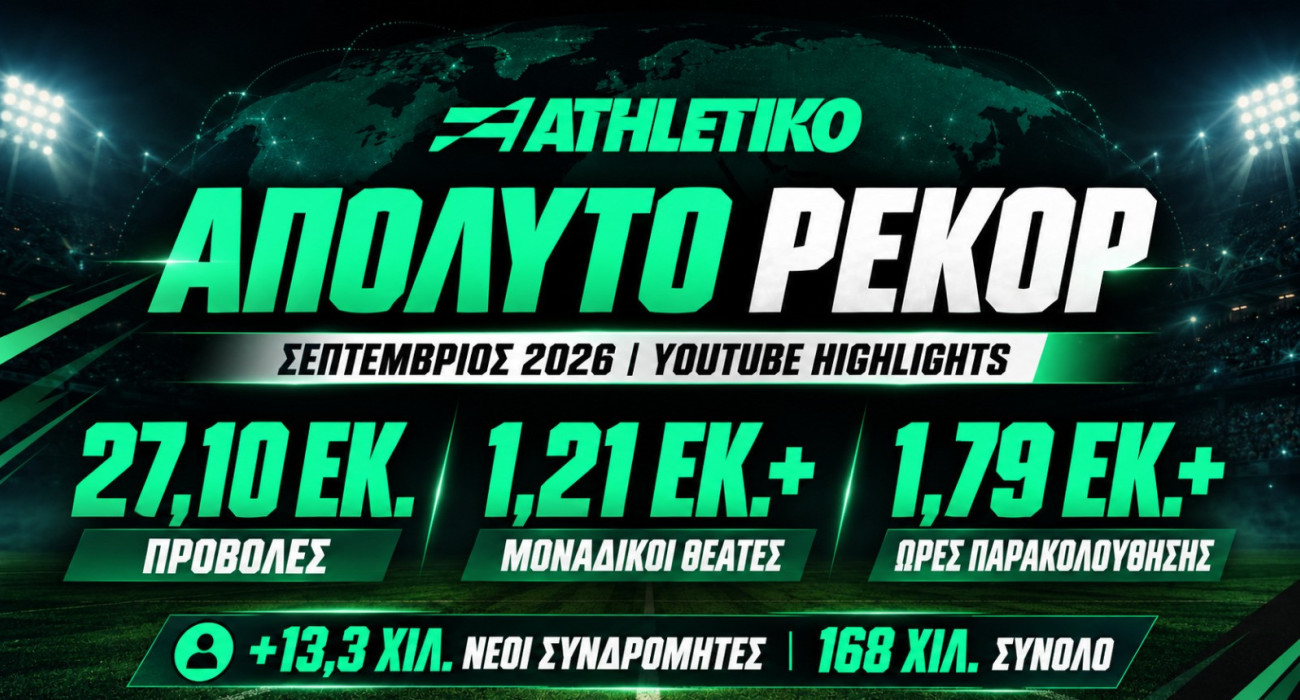 Απόλυτο ρεκόρ για το Athletiko με 27,1 εκατομμύρια προβολές τον Σεπτέμβριο!