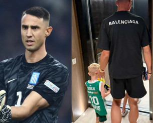 Ο Βλαχοδήμος junior στο πλευρό του μπαμπά του με φανέλα του Κώστα Σλούκα